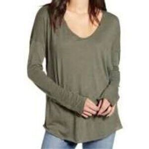 Free People Size XS Sienna Snap Sleeve Long Sleeve Shirt, Army/Olive Green, GUC